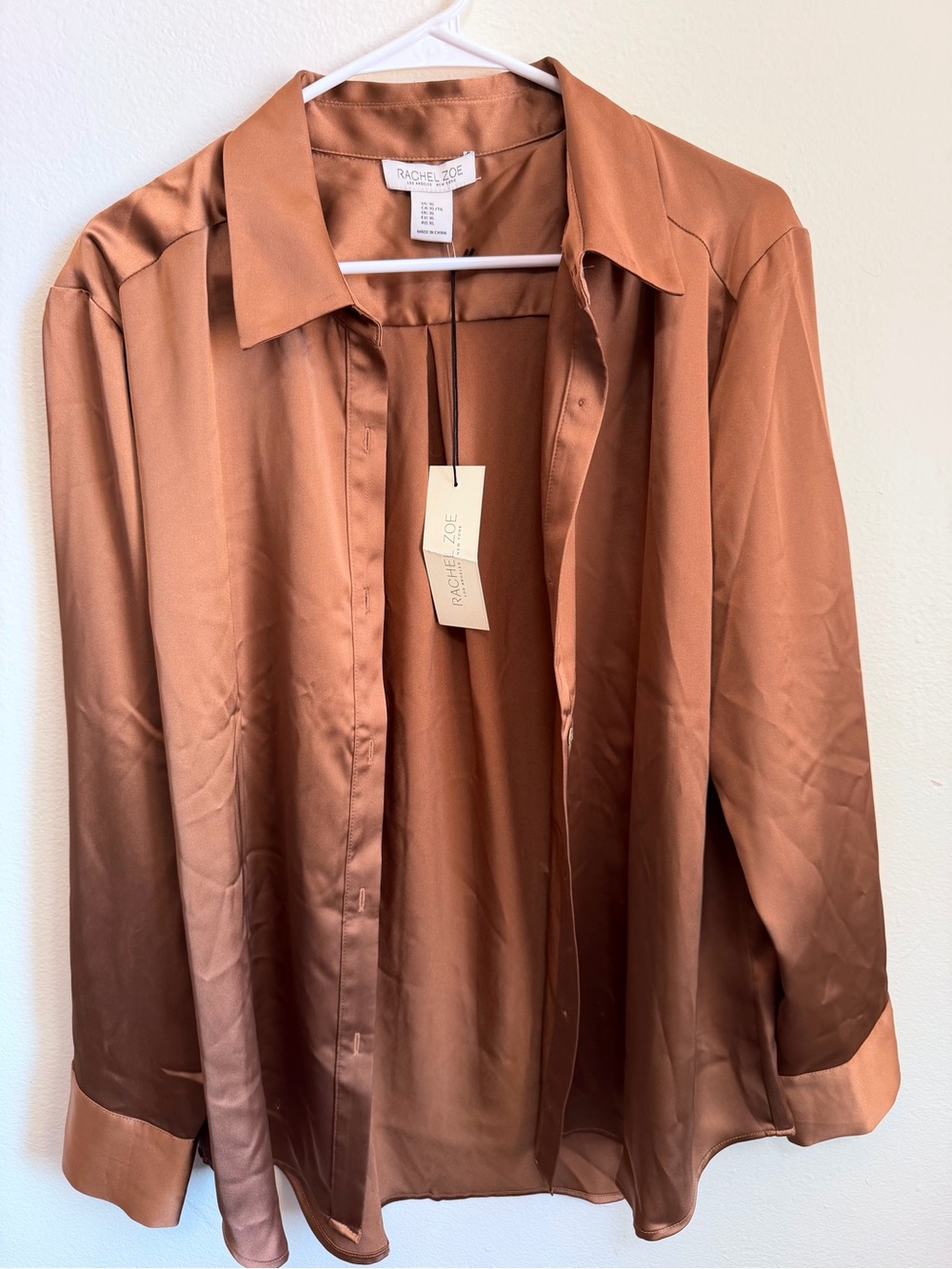 Rachel Zoe Satin Button-Front Shirt - Copper